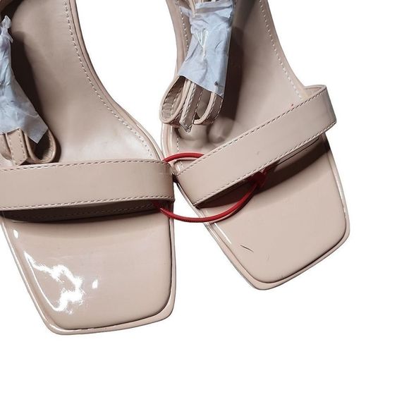 Lulu's nude square toe strappy ankle square heel pumps - Picture 4 of 5